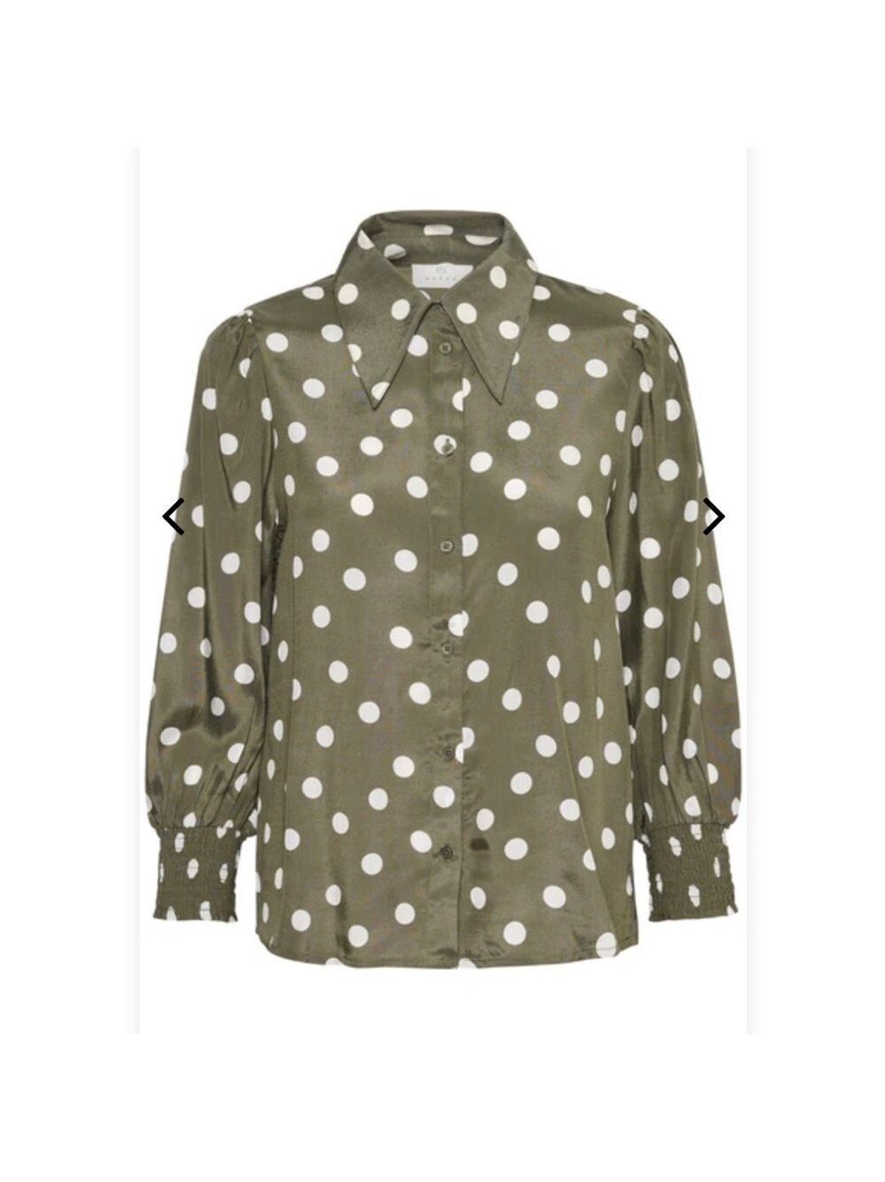 Kaffe  Olive Polka Dot Blouse Size 36 Small -Medium - Picture 3 of 10